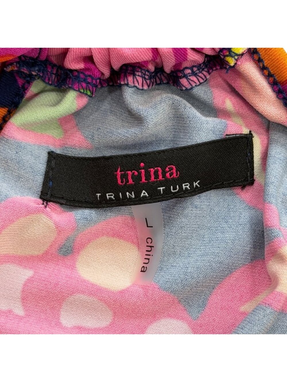 Trina Turk Women Size L Floral Halter Juju Dress Tropical Navy Pink Orange Shift - Picture 4 of 7